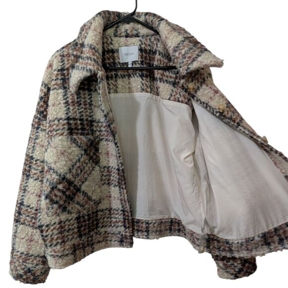 Greylin Anthropologie Fuzzy Plaid Cropped Shacket Jacket Women's M - Brown Multi - Picture 9 of 15